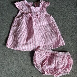 Absorba Pink Seersucker Matching Top and Bloomers Set